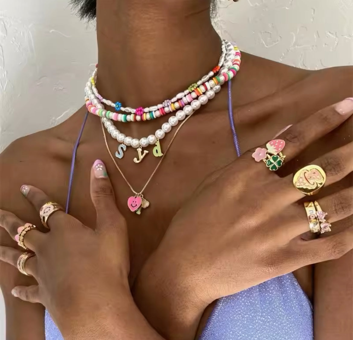 Rainbow Macaron Enamel Letter Necklace