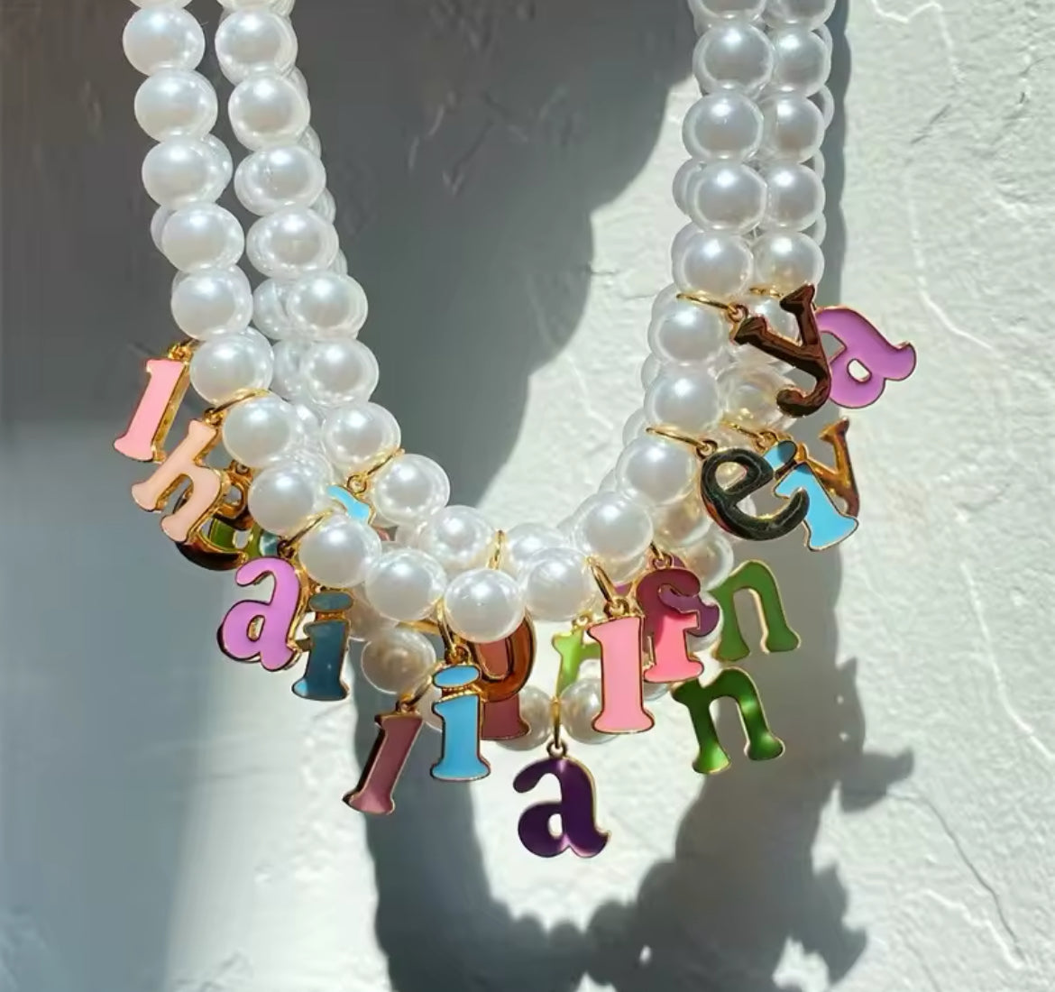 Rainbow Macaron Enamel Letter Necklace