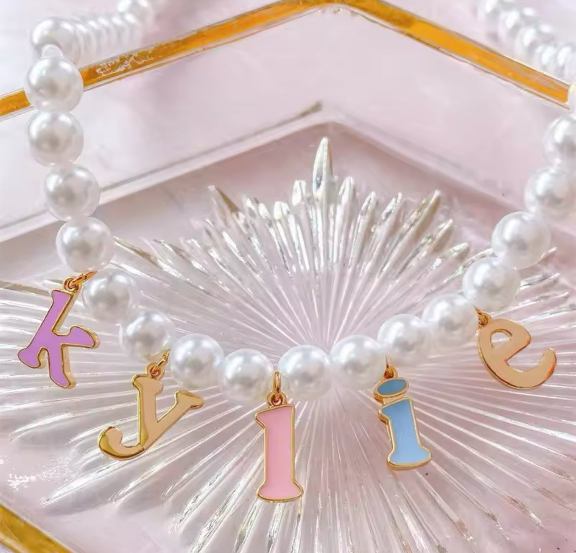 Rainbow Macaron Enamel Letter Necklace